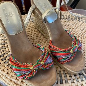 Cole Haan Espadrille Wedges with colorful & gold details  Size 7.5